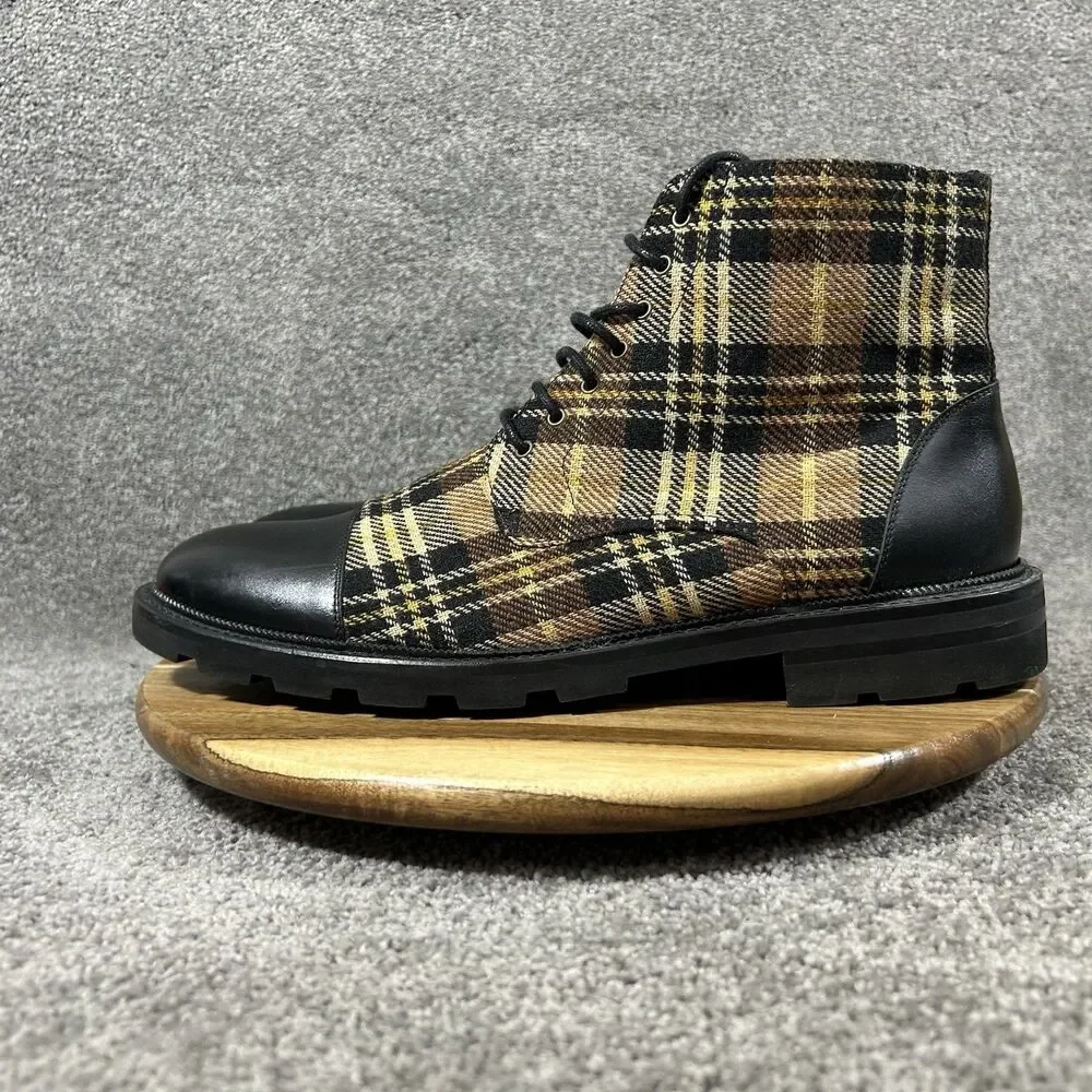 Taft The Jack Mens Size 11  EU 44 Brown Yellow Plaid Wool Business Preppy Boots